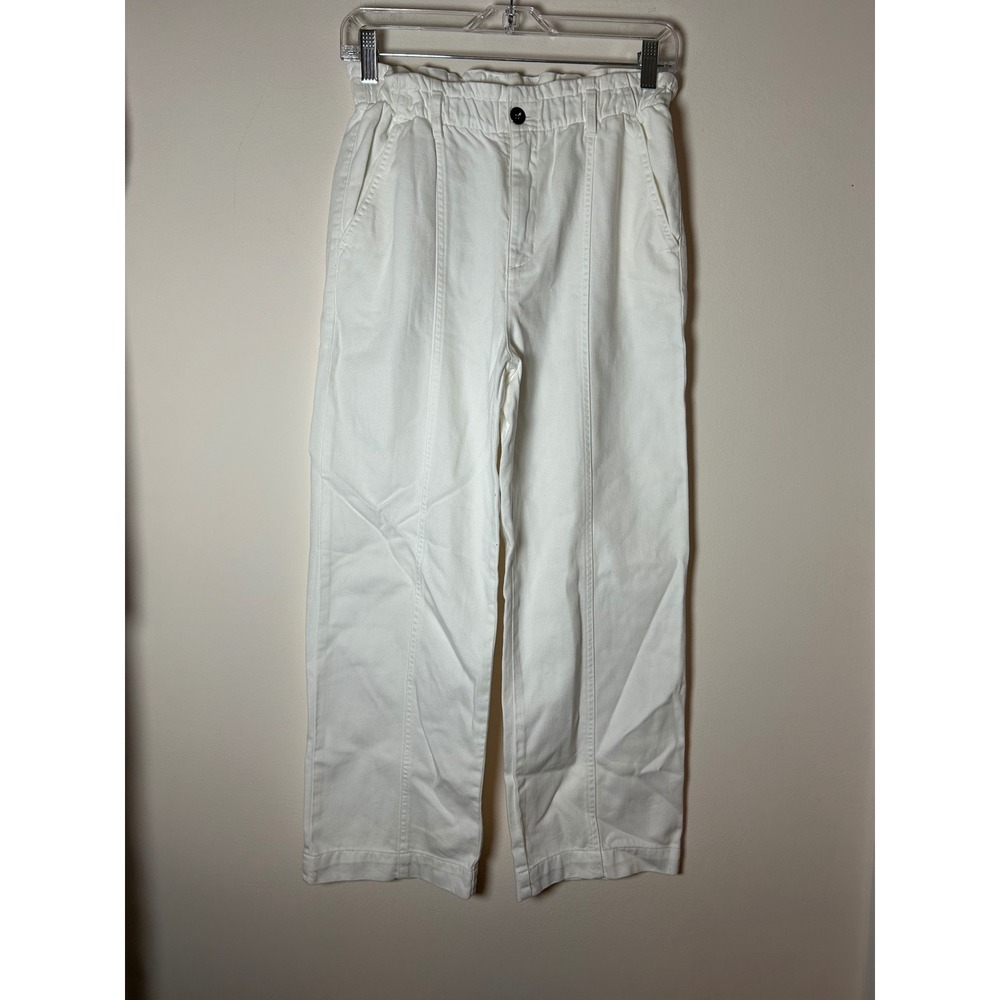 Bella Dahl White Paperbag Waist Wide Leg Denim Pants XS High Rise Seam Detail
